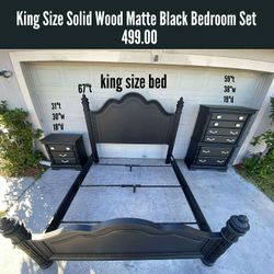 King Size Solid Wood Matte Black Bedroom Set