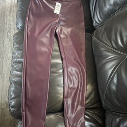 Burgundy Synthetic Leather Pants 
