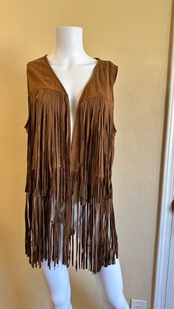 NEW XL Brown Faux Suede Fringe Vest – Western Boho Cowgirl Style