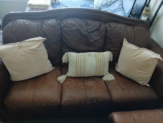 Brown leather couches