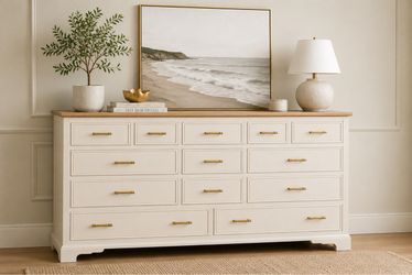 Wide Cream Dresser with Gold Hardware