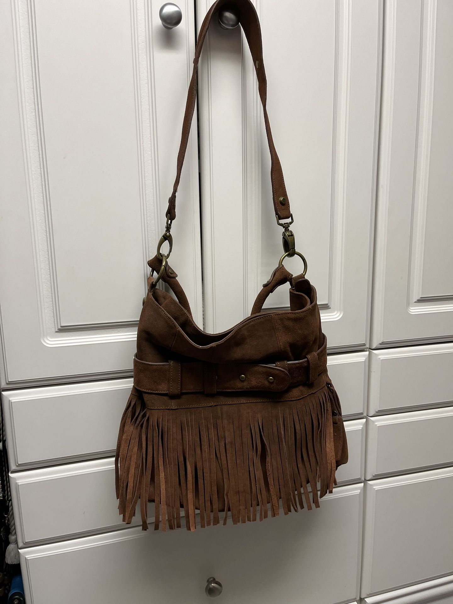 Brown Suede Fringe Purse 