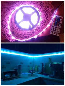 16.4 feet RGB LED Strip Light 5050 SMD Diode RGB Tape Waterproof Flexible LED Ribbon 30D/M With Remote Controller + DC12V Power Adapter