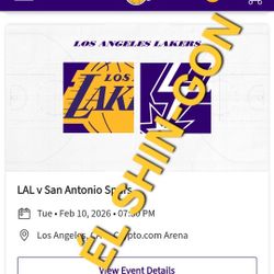 Lakers vs Spurs 4 Tickets Feb 10th Section 321 Row 6 $150 EA 