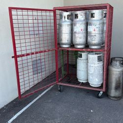 9 Forklift Propane Tanks With Heavy Duty Cage