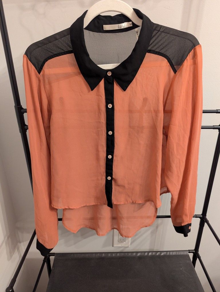Sheer Button Down Work Top Formal