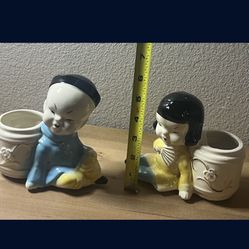 Joan Lea Creations Asian Boy/Girl Planter Set