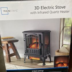 NEW OPEN BOX: Mainstays Black 1500w 2-Setting 3D Electric Stove Heater with  Life-like Flame for Sale in Orland Park, IL - OfferUp
