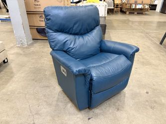 LA-Z-BOY Marine Blue Leather Rocking Power Recliner with Adjustable Headrest and Right Hand Controls