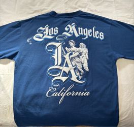 JAQWIN Men’s Los Angeles Angel Graphic T-Shirt- Blue Y2K Streetwear-Size L