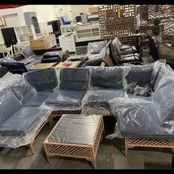 Assembled New 7 Piece Outdoor Wicker Patio Furniture Set Rattan Sectional Sofa Couch Patio Set