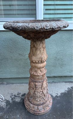 Heavy Ornate Stone Birdbath with Pedestal