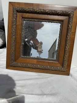Hand Carved Oak Beveled Glass Mirror