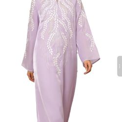 medium size Abaya Dress for Women Round Neck Glass Tube Decorative Flower Long Sleeve Kaftans for Women Casual and Fashion