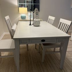 Solid Wood 64” Dining Table & 4 Chairs W/16” Leaf