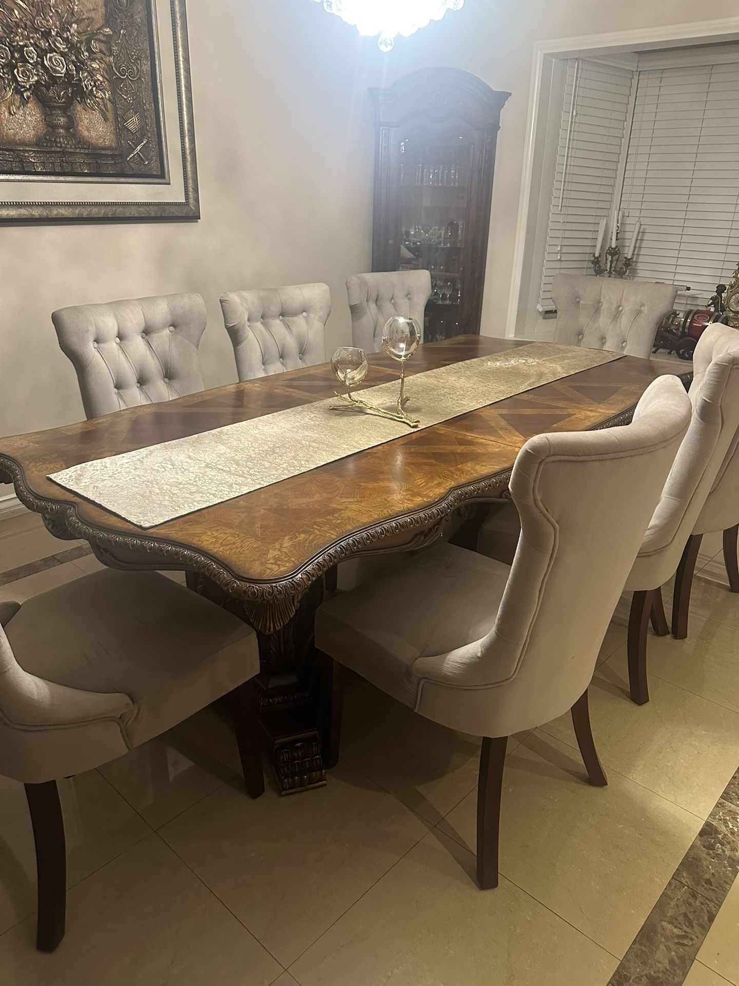 Dining Table With Chairs And Side Cabinet