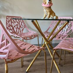 Pink Gold Glass Dining Set 