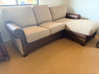 Brown genuine leather gray Upholdered chaise sofa couch