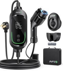 Level 2 EV Charger 40Amp, Adjustable Current & Timing Delay, 240V, 9.6kW, NEMA 14-50 Plug, Portable Home Electric Vehicle Charging Station with 25FT E
