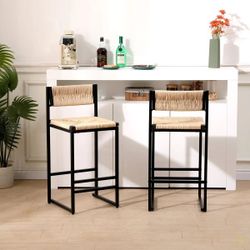 Woven Bar Stools Set of 2, Counter Height Barstools