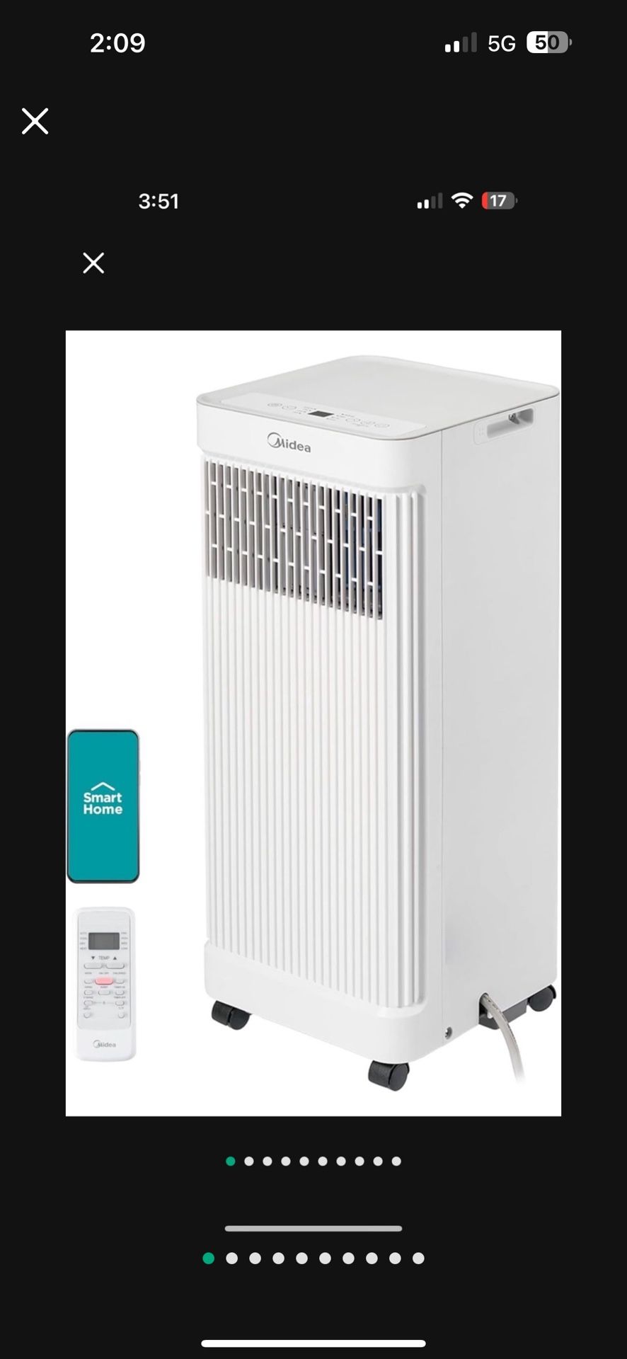 Midea 10,000 BTU ASHRAE (7,100 BTU SACC) Portable Air Conditioner, Smart Control, Cools up to 300 Sq. Ft., with Dehumidifier & Fan mode, Easy- to-use