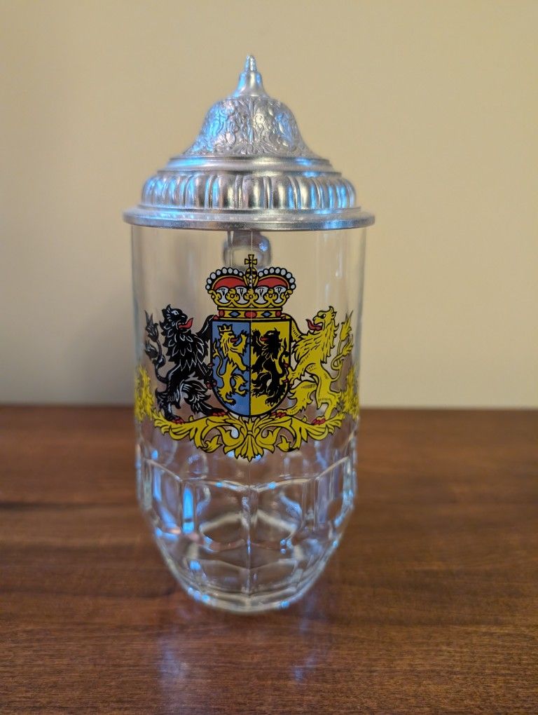 Vintage West Germany Beer Stein Glass with Pewter Lid