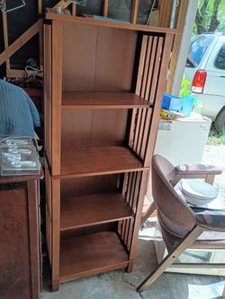 Tall Wood Bookcase with Slatted Sides