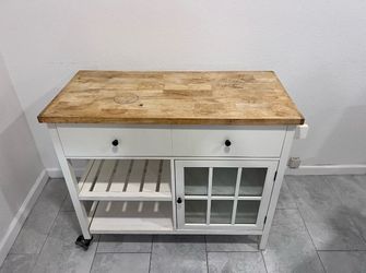 Windham Wood Top Kitchen Island Off White