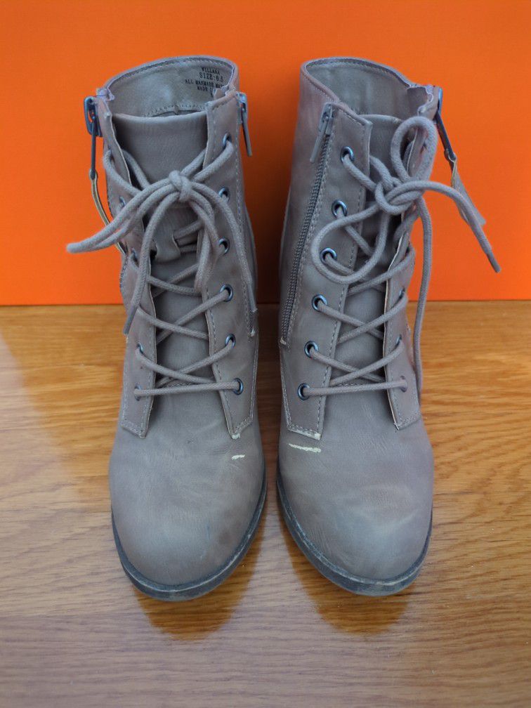 Boots- Military Style,Taupe Color, 2 Inches Thick Heel , Great Everyday Shoe, 