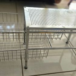 Household Essentials Silver  Standing Pull Out Cabinet Organizer Shelf Double, 16.5" Deep 12" H, 10"