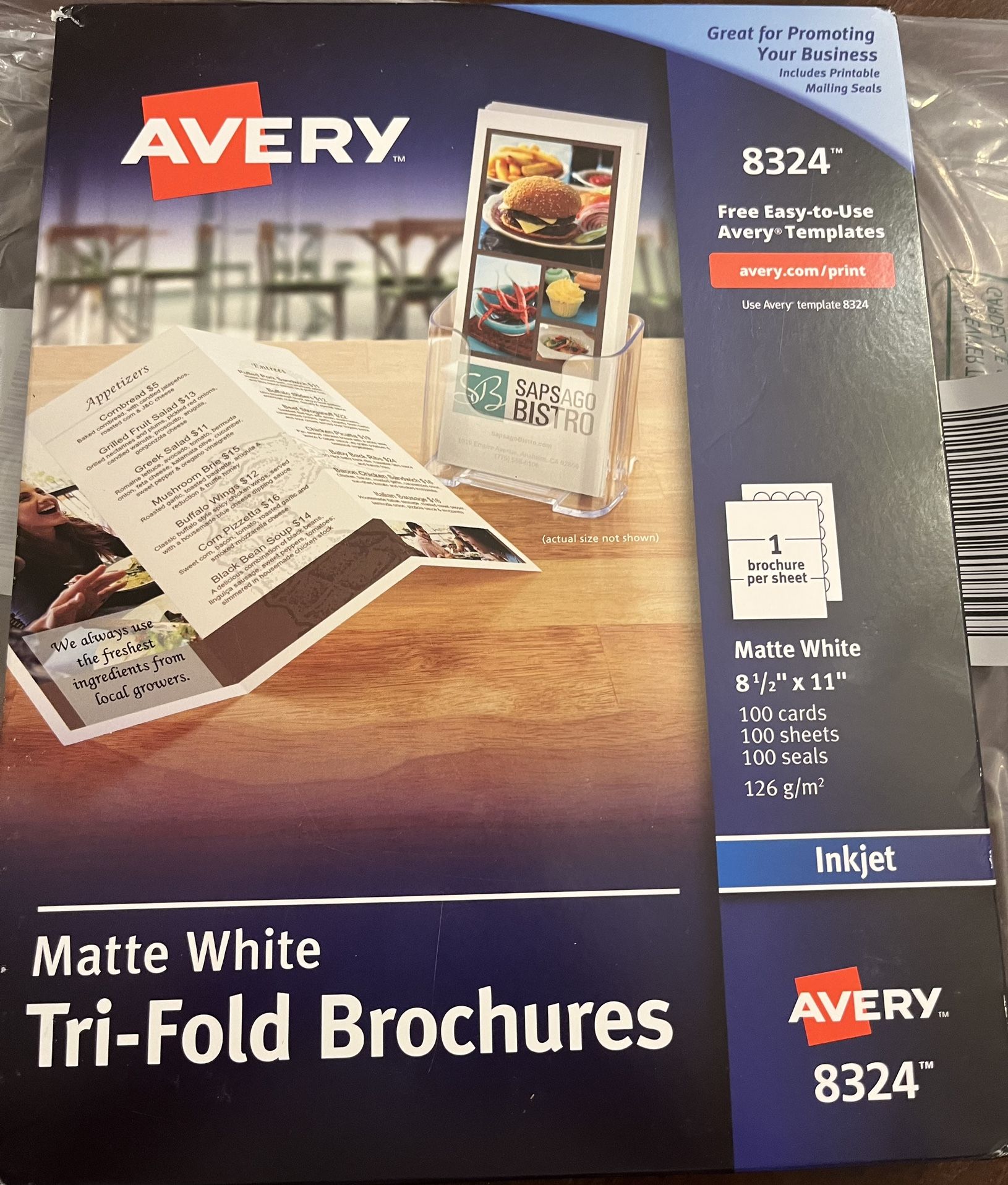 Avery Tri-Fold Brochures, 92 Bright, 85 lb Text Weight, 8.5 x 11, Matte White