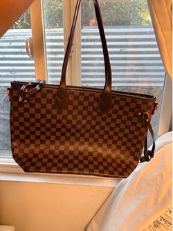 Brown checkered tote bag