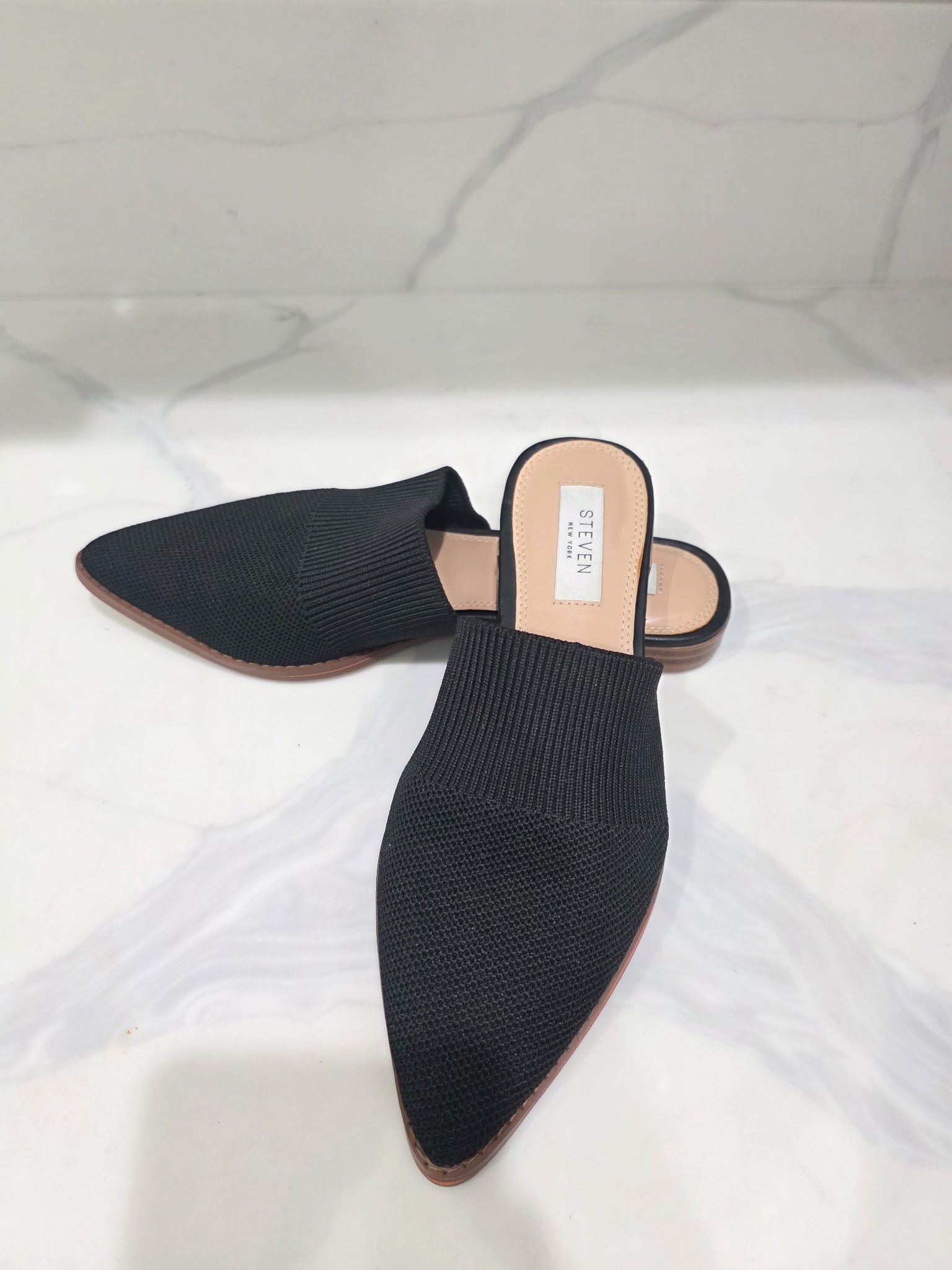 STEVEN New York Knit Mules 6.5 Black Slip On Pointed Toe Flats Women’s Shoes