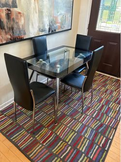 5pc Contemporary/Modern Black Chrome Leather Dining set