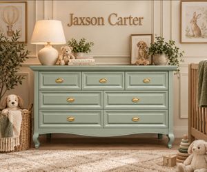 Refinished Solid Wood Dresser | Timeless Sage + Brass
