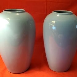 Pair of 13" tall Powder Blue Porcelain Vases