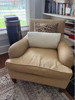 2 comfy yellow matching deep armchairs