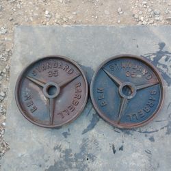 Vintage BEN Barbell Olympic TWO 35lb weight plates Deep Dish 70lb total