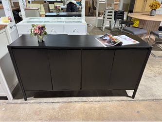 Brand new Sideboard Cabinet - 59" Mid Century Buffet Storage Cabinet with 4 Doors, Adjustable Shelves, and 4 Solid Wood Round Legs for Living Room, Oa