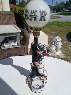 Vintage Chalkware Drunk On Lampost Bar Light Lamp