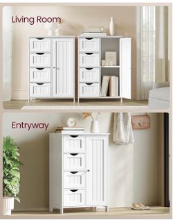 Floor Storage Cabinet, Farmhouse, 4 Drawers and 1 Door, 35.4" H Freestanding Organizer Unit, Kitchen, Bathroom, Living Room, Cloud White, SOFIE Collec