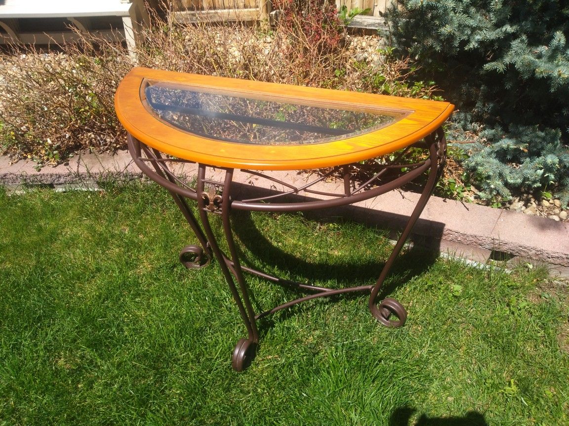 Wood And Glass End Table 37" X 16" X 32" Tall