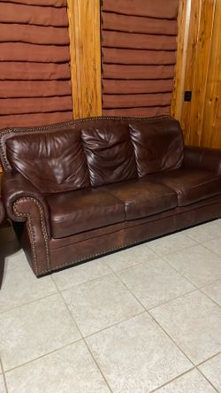 Brown leather sofa