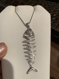 Silver fish bone pendant with chain