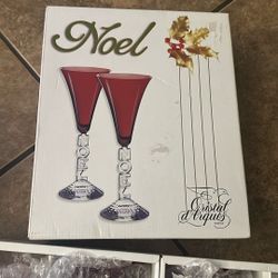 Three (3) Cristal d'Arques 24% Genuine Lead Crystal Noel Ruby Red Goblet /Glass