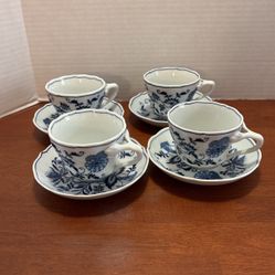 4 Sets of Vintage Blue Danube Japan Tea Cups & Saucers Blue Onion Pattern OS