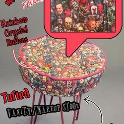 Handmade Horror Movie Character Favorites 19” Tufted Vanity/Makeup Stool 