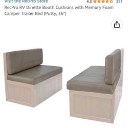 New!! New!! RecPro 36 Inch RV Dinette Booth Cushions With Memory Foam Camper Trailer Bed Putty Color