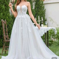 Beige - Embroidered Sleeveless Wedding Dress - 14 - New