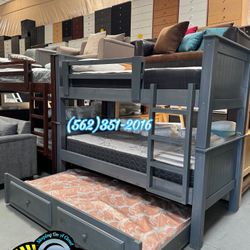 Twin Triple Litera Bunk Bed Grey With Mattresses New Cama Bonito 